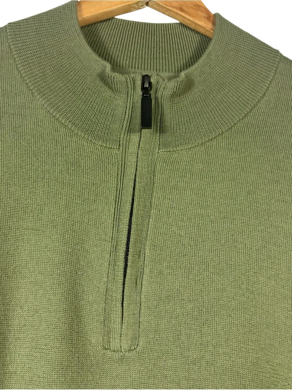 The Commons 1/4 Zip Merino Wool Knit Sweater Green Preppy Minimalist Size XL